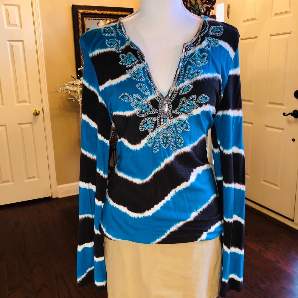 INC Top Turquoise and Brownish w/Silver Sequin XL